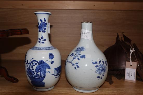 Two Chinese blue and white vases, one with neck cut down tallest 22cm